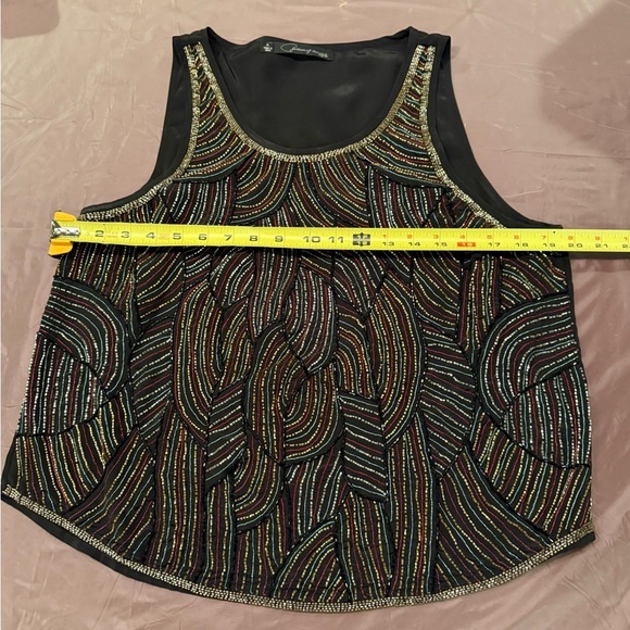 NWOT Patterson J Kincaid black silk multi color beaded tank top Size M - Picture 5 of 8